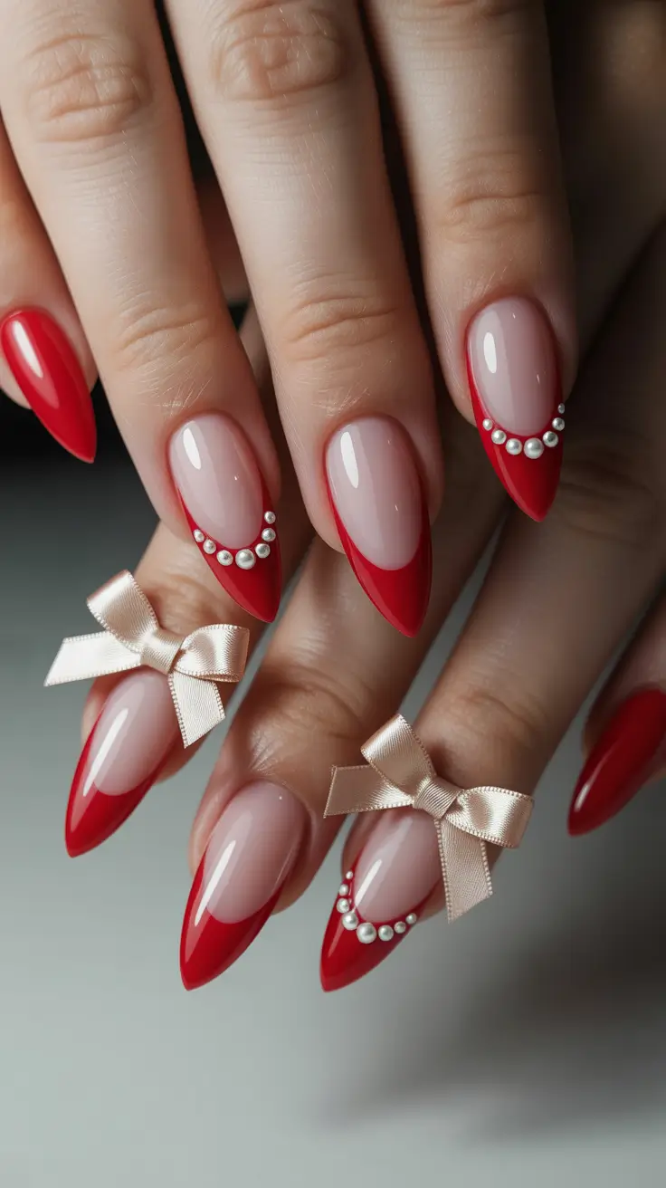 spring almond nails 2026 Red French Almond Nails With a Modern Twist