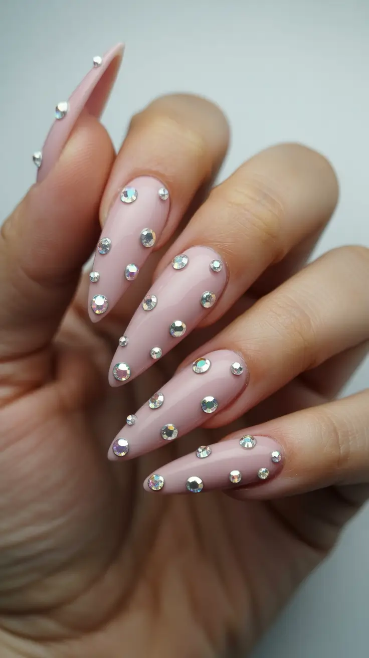 spring almond nails 2026 Minimal Pink Almond Nails With Subtle Sparkle