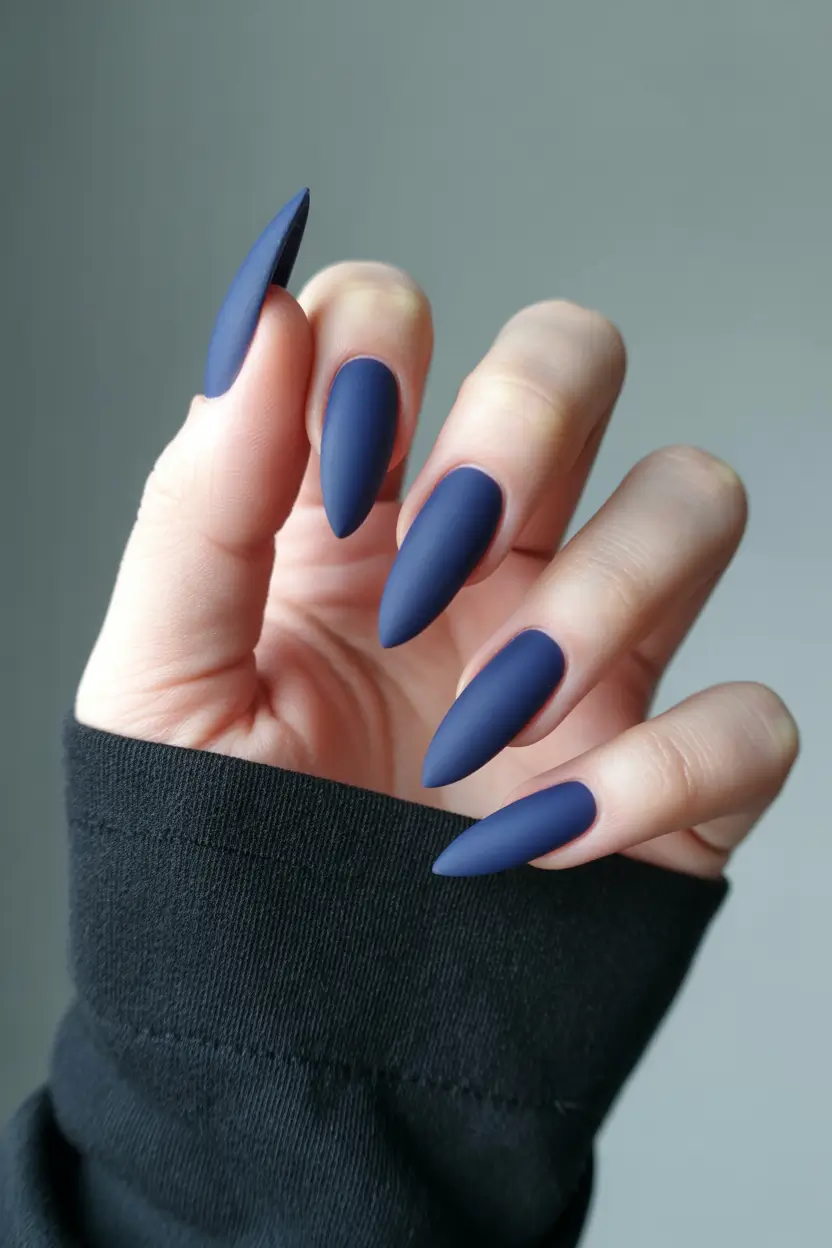 spring almond nails 2026 Matte Navy Almond For Minimal Spring Drama