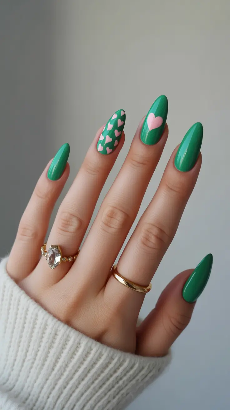 Cute Spring Break Nails 2026 Green Hearts
