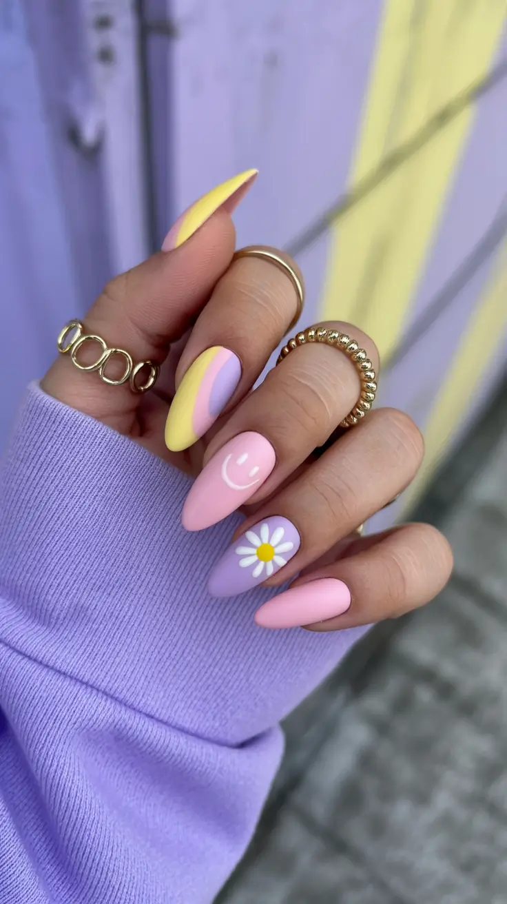 Cute Spring Break Nails 2026 Pastel Daisy