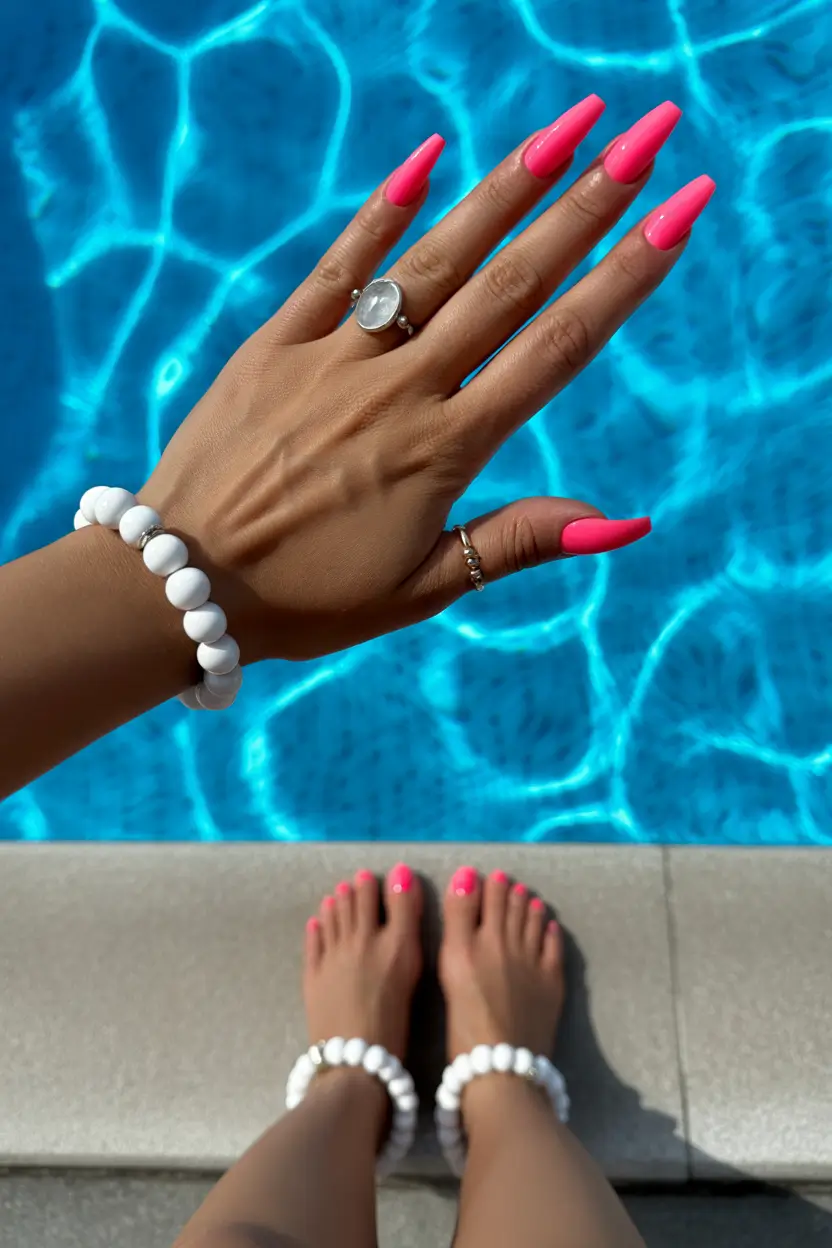 Cute Spring Break Nails 2026 Hot Pink Acrylic