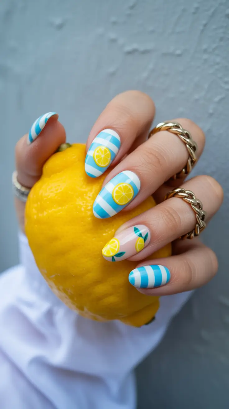 Cute Spring Break Nails 2026 Lemon Design