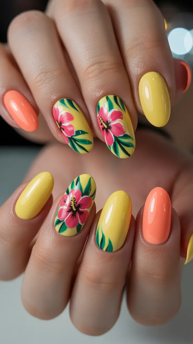 Cute Spring Break Nails 2026 Tropical Florals