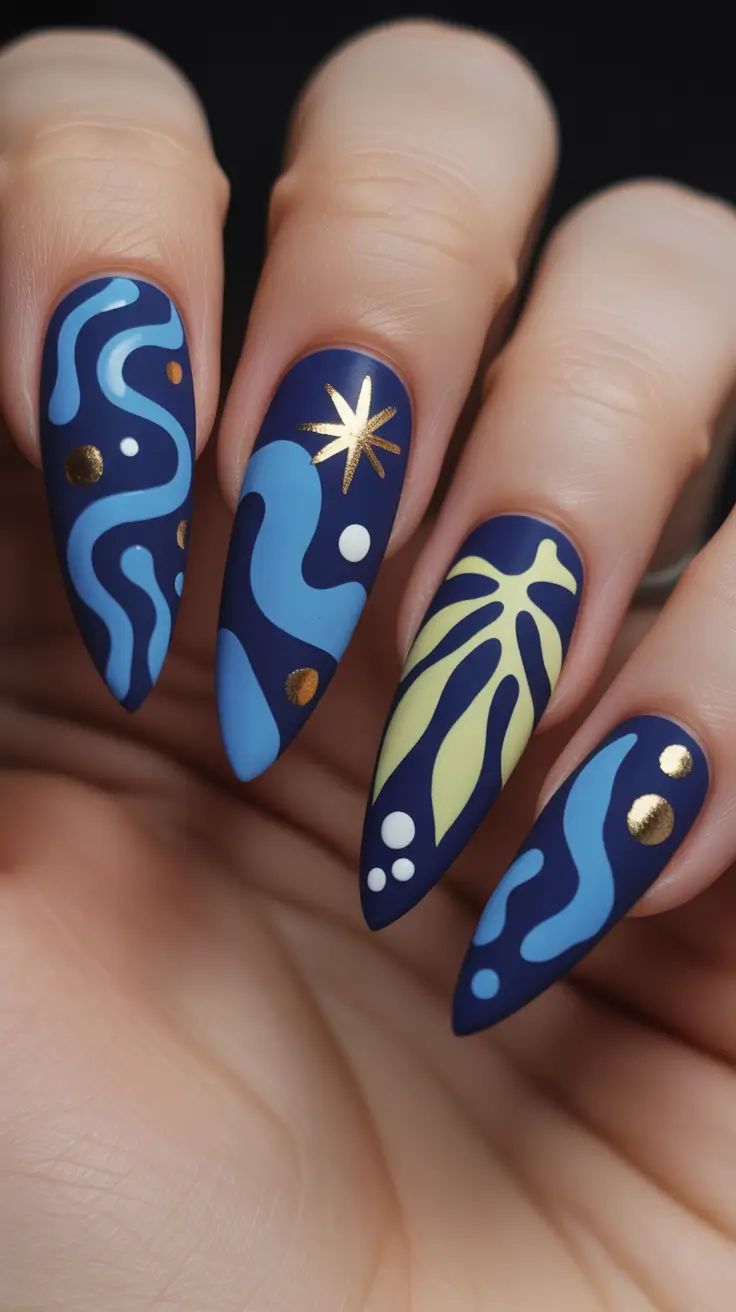 Cute Spring Break Nails 2026 Blue Tropical Art