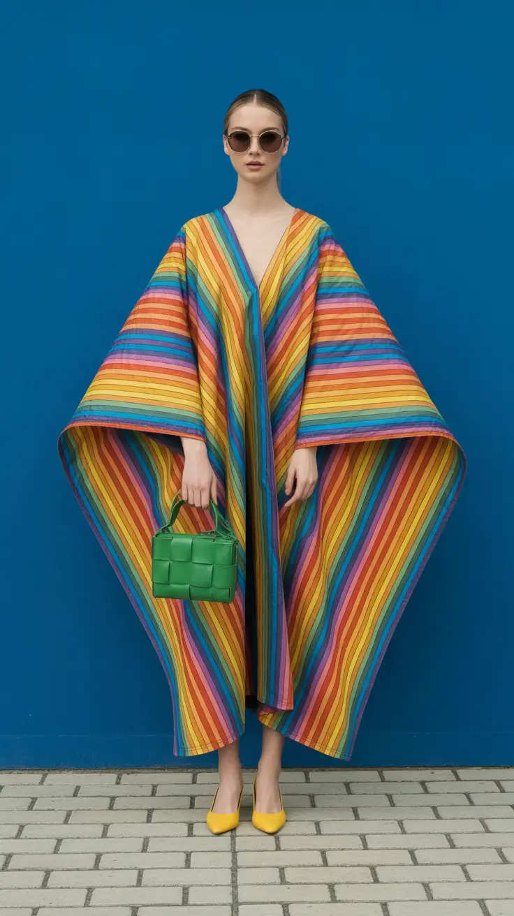 spring dress outfits 2026 Colorful Kaftan Dress with Yellow Heels