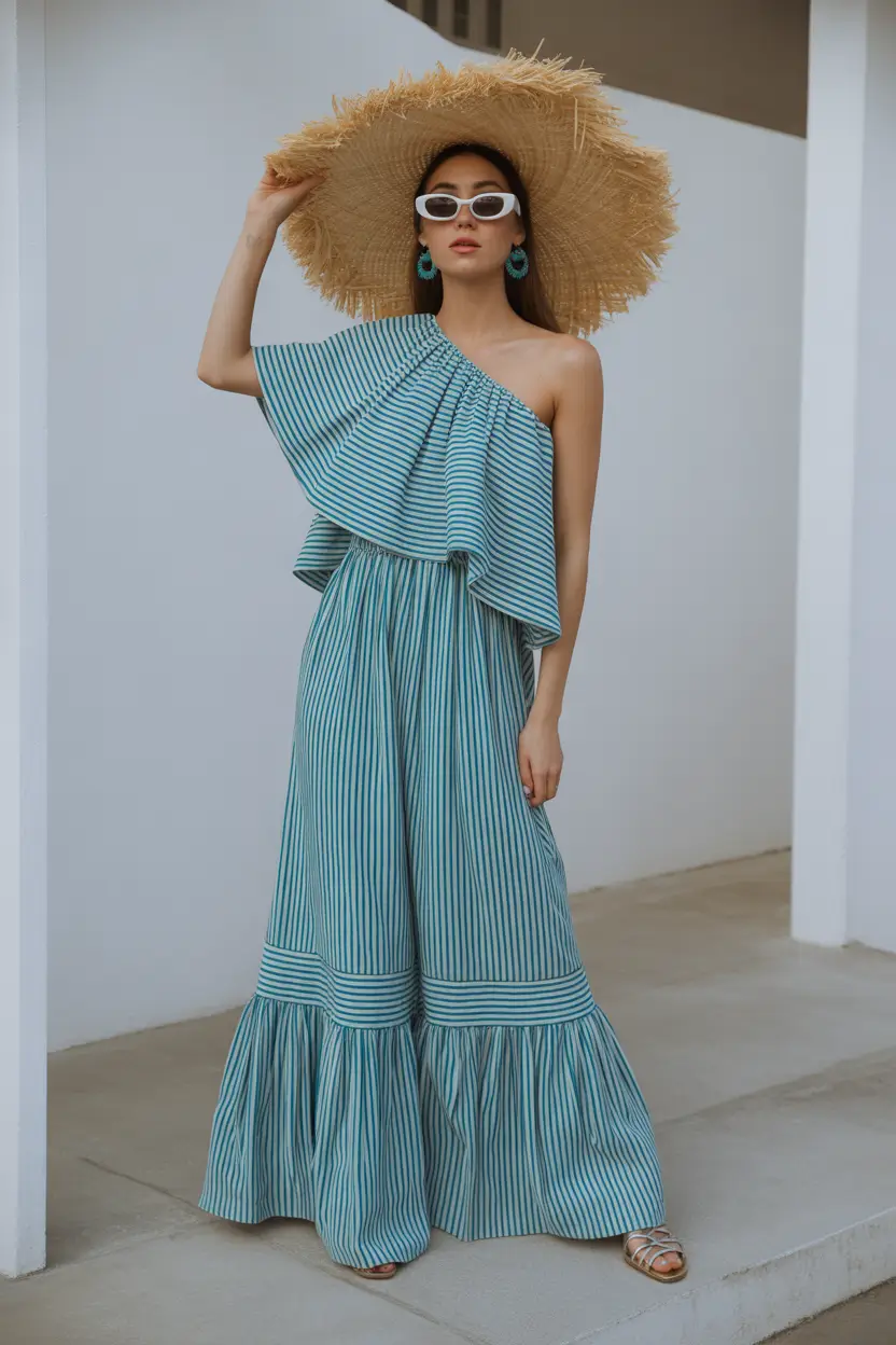 spring dress outfits 2026 Blue One Shoulder Dress for Breezy Days