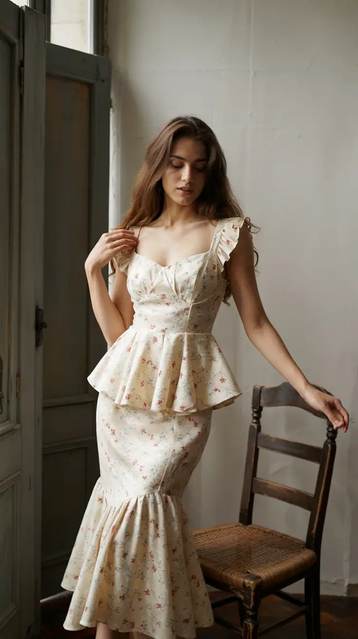 spring dress outfits 2026 Vintage Cream Florals with a Classy Silhouette