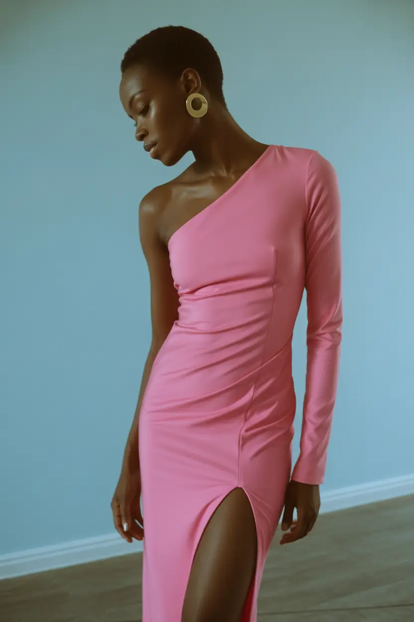 spring dress outfits 2026 Pink One Shoulder Dress for Sleek Spring Nights