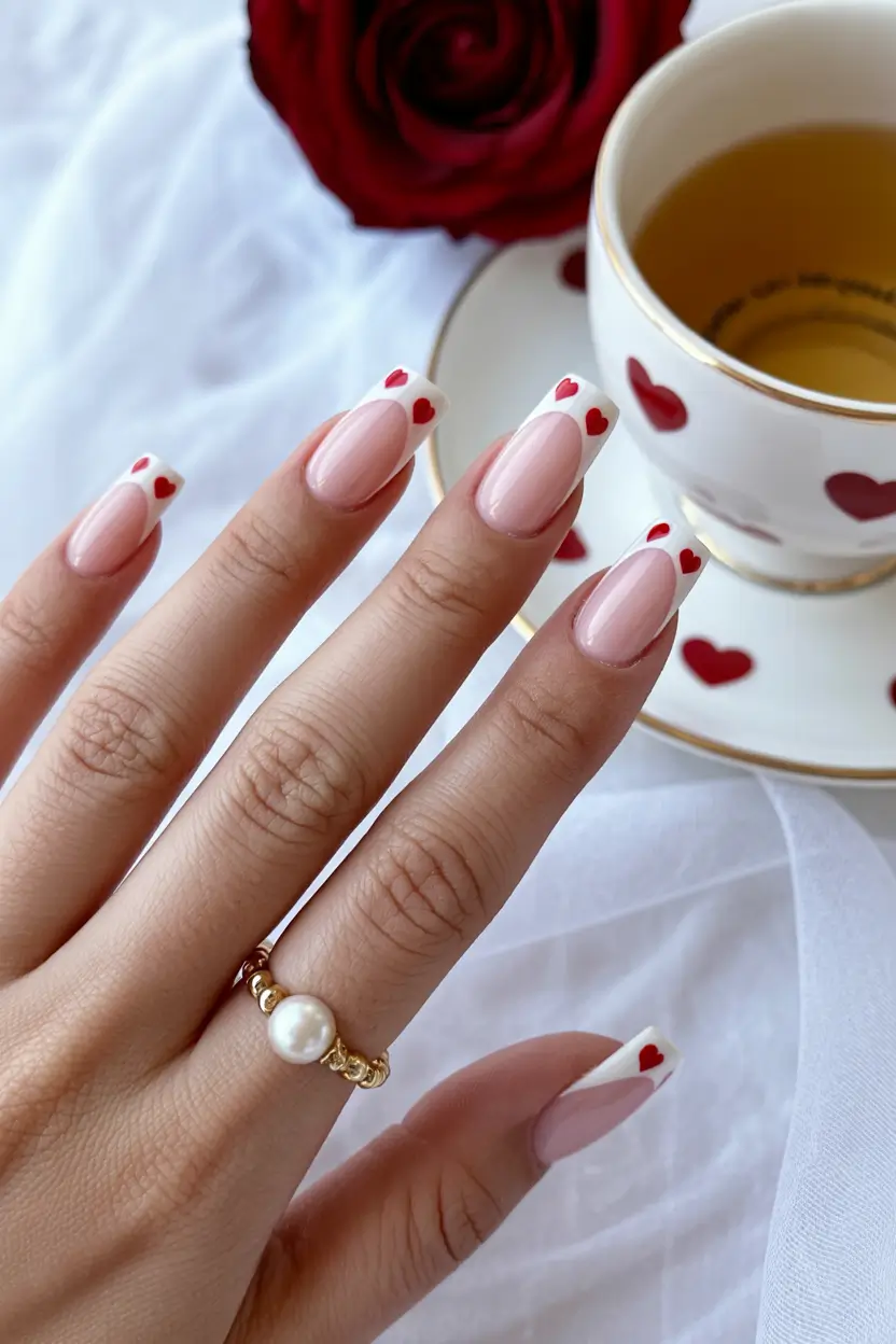 Cute Spring Gel Nails 2026 Micro Heart French - Playful Pink Spring Tips