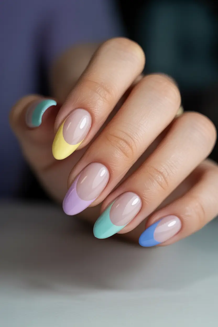 Cute Spring Gel Nails 2026 Pastel French Tips on Almond Nails