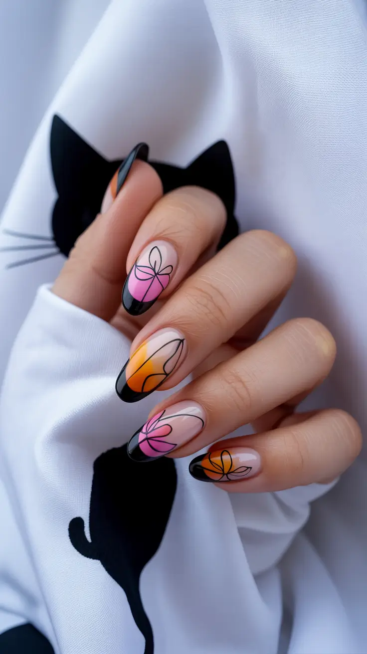 Cute Spring Gel Nails 2026 Modern French with Pink and Orange Gradient