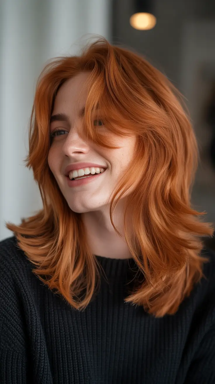 spring Haircuts for diamond Face Shape 2026 Layered Copper Shag That Moves Like Spring Air