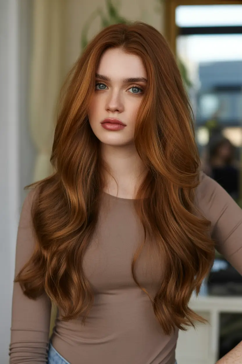 spring Haircuts for diamond Face Shape 2026 Soft Cinnamon Waves That Frame The Face Naturally