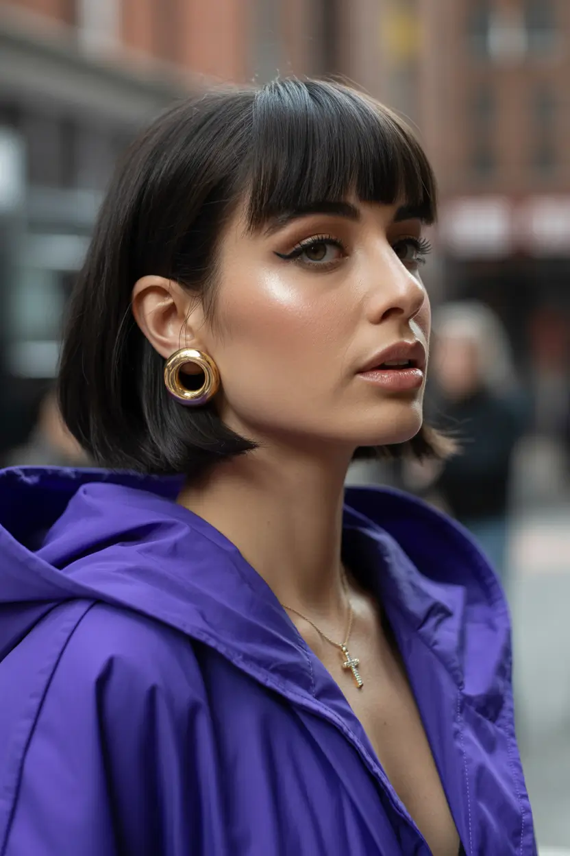 spring Haircuts for diamond Face Shape 2026 Graphic Micro Bob With Modern Edge