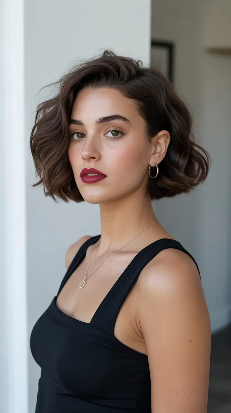 spring Haircuts for diamond Face Shape 2026 Textured Wavy Bob With Natural Volume