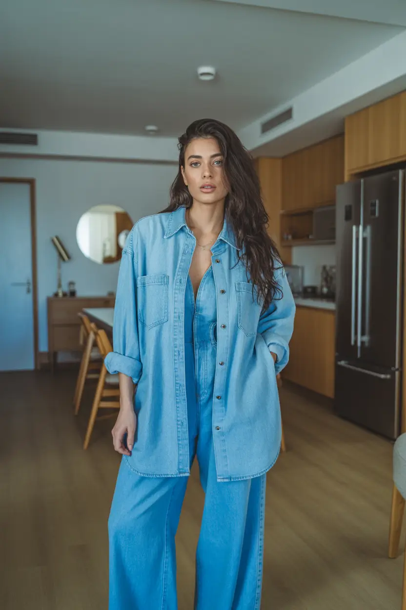 spring jeans outfit 2026 Denim on Denim Lounge Set for Everyday Cool