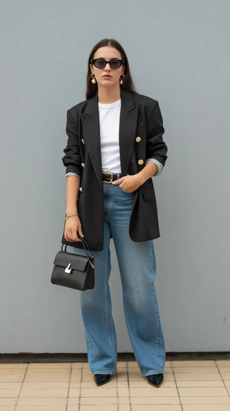 spring jeans outfit 2026 Black Blazer Casual