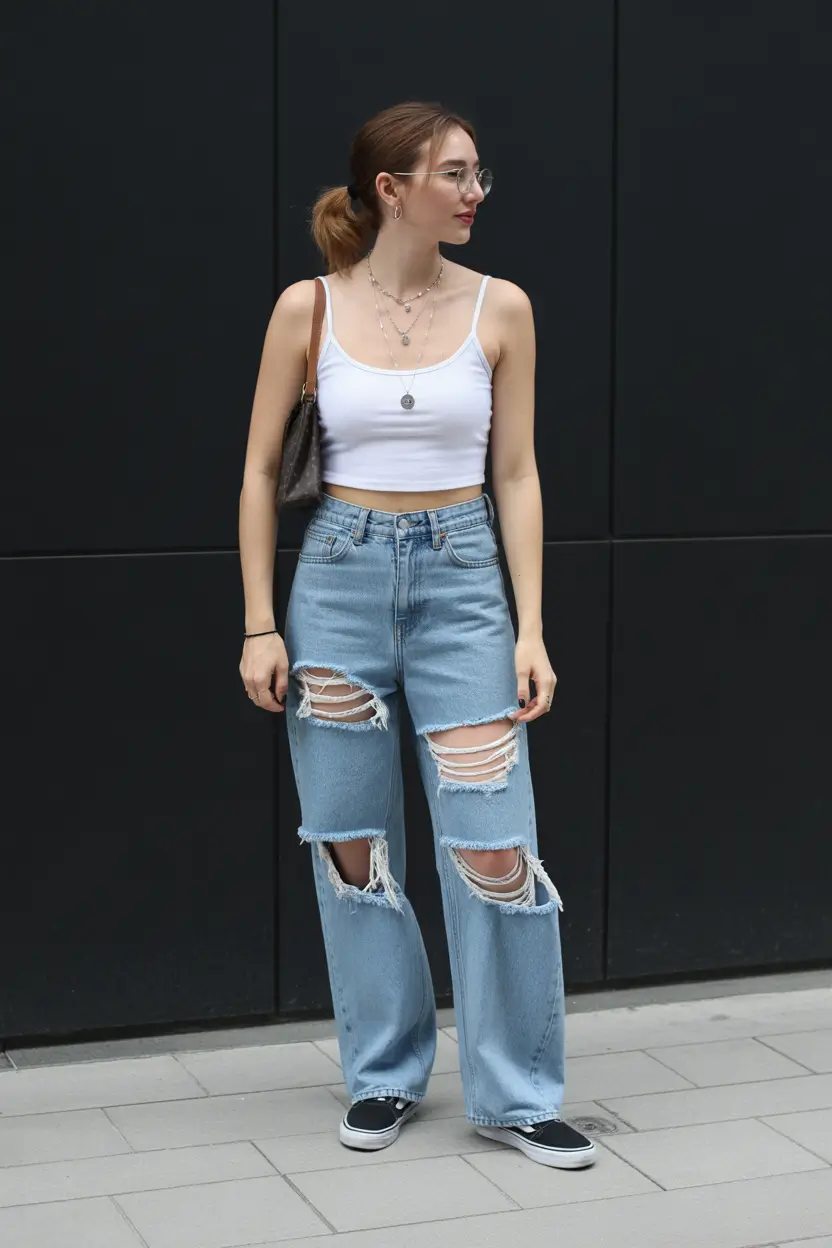 spring jeans outfit 2026 Tank Top and Ripped Jeans Done the Right Way