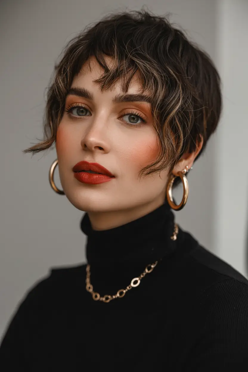 spring long pixie haircut 2026 Textured Long Pixie with Feathered Bangs