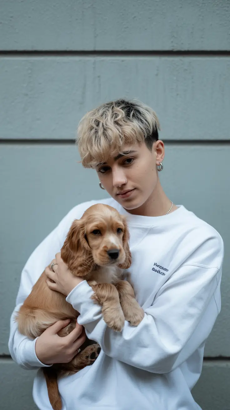 spring long pixie haircut 2026 Textured Curly Top with Tapered Sides