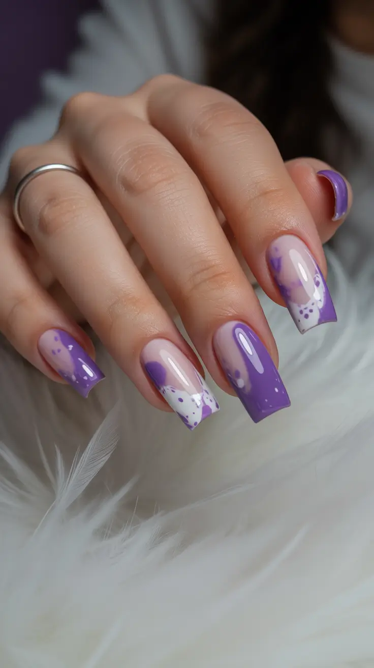 spring nail art 2026 Purple Floral French With Pearl Accent Style