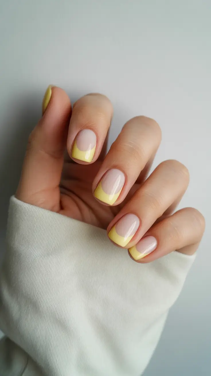 cute spring nail art 2026 Pastel Yellow Micro French On Short Nails