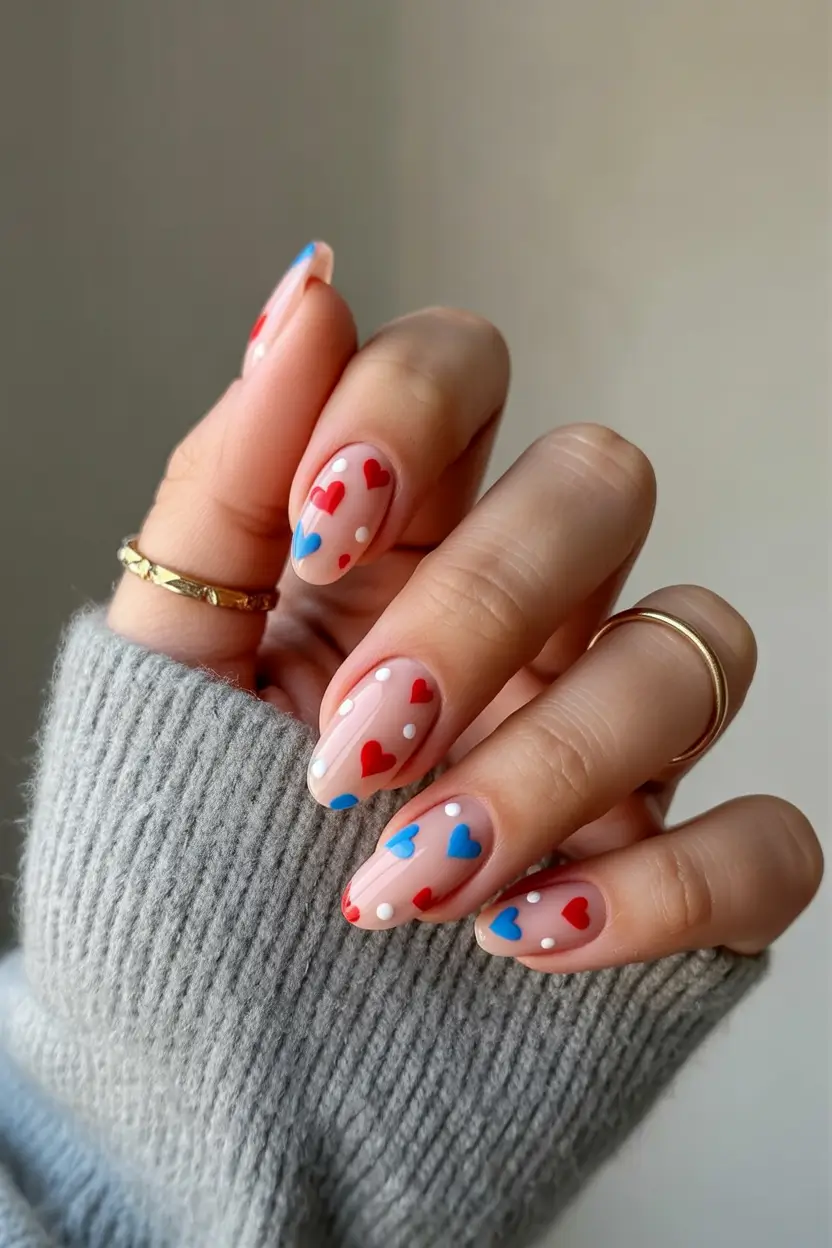 spring nail art 2026 Minimal Heart Confetti on Short Almond Nails