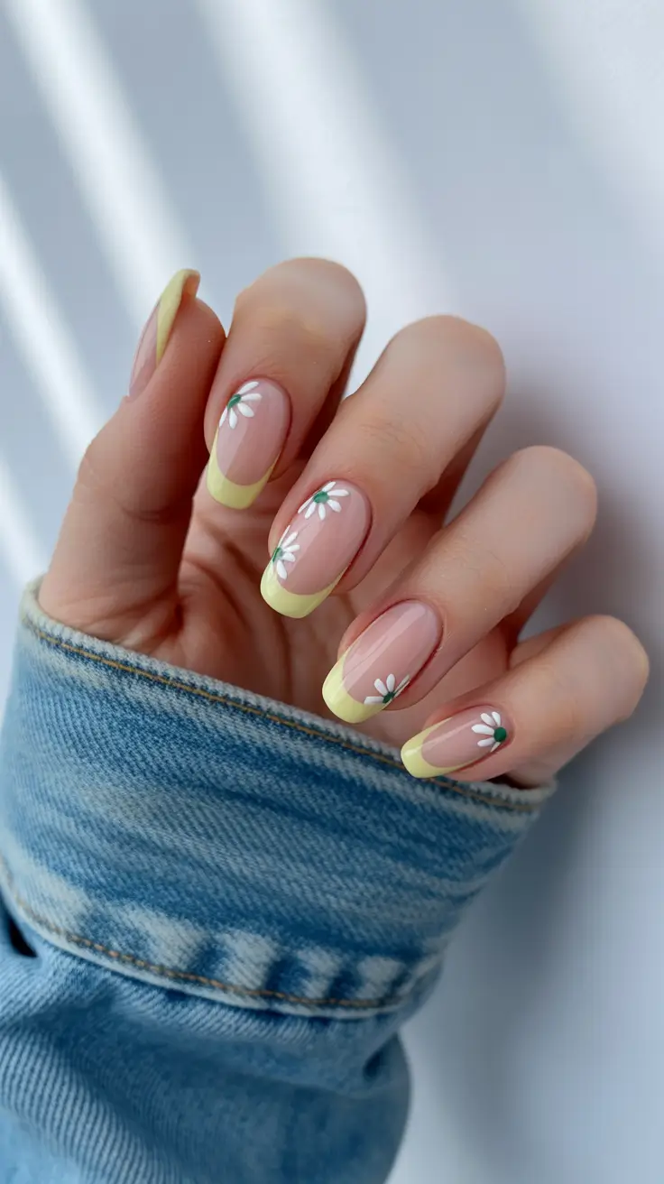spring nail art 2026 Lemon French Tips With Mini Daisy Accents
