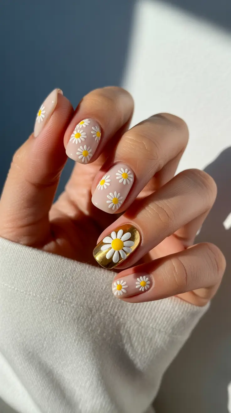 Cute Spring Nail Design 2026 Soft Nude Florals