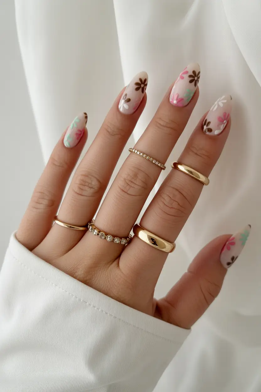 Cute Spring Nail Design 2026 Floral Almond Nails