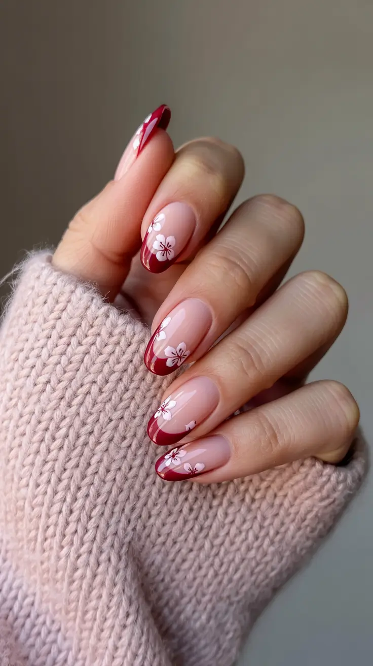 Cute Spring Nail Design 2026 Pink French Floral