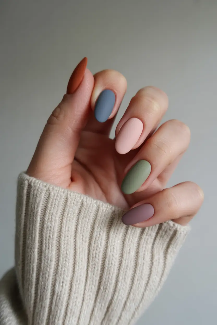 Cute Spring Nails 2026 Muted Pastel Skittle Nails in a Modern Matte Finish
