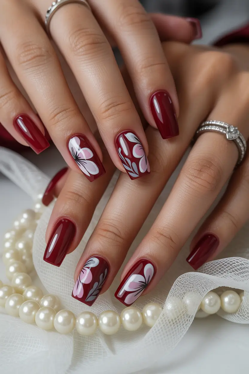 Cute Spring Nails 2026 Red Botanical Design