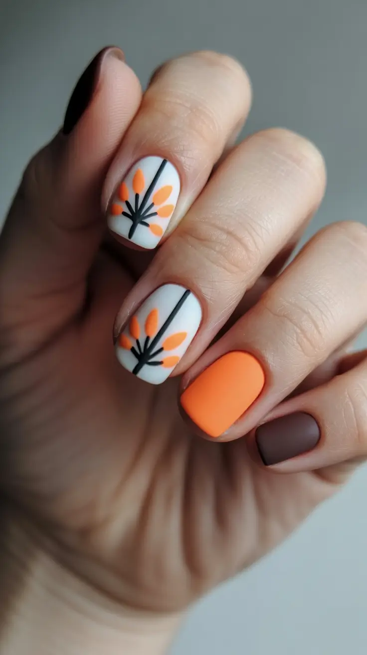 Cute Spring Nails 2026 Orange Pop Florals for Early Spring Energy