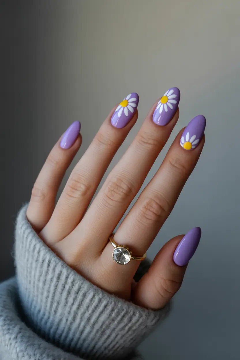 Cute Spring Nails 2026 Lavender Daisies That Look Sweet but Grown