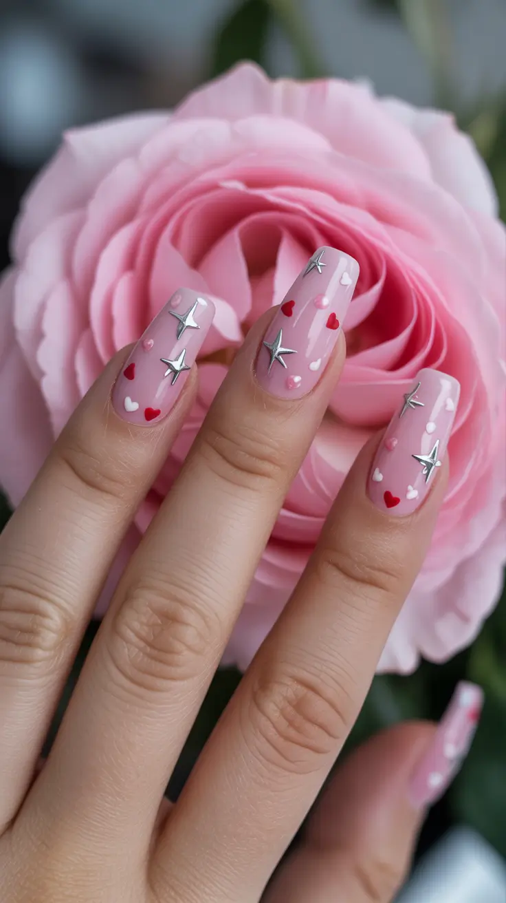 Cute Spring Nails Coffin 2026 Romantic Pastel Pink Nails With Tiny Heart Details