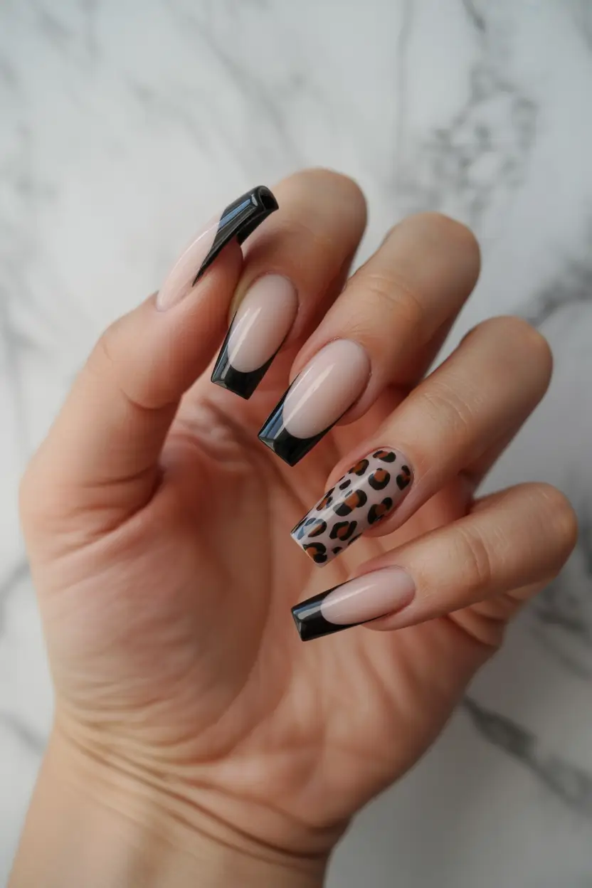 Cute Spring Nails Coffin 2026 Chic Neutral Coffin Nails With Black French Energy