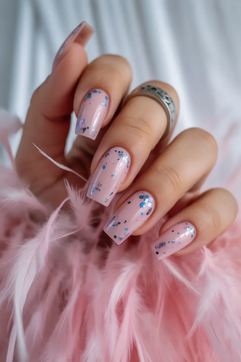 Cute Spring Nails Pink 2026 Soft Pink Confetti Gel Design