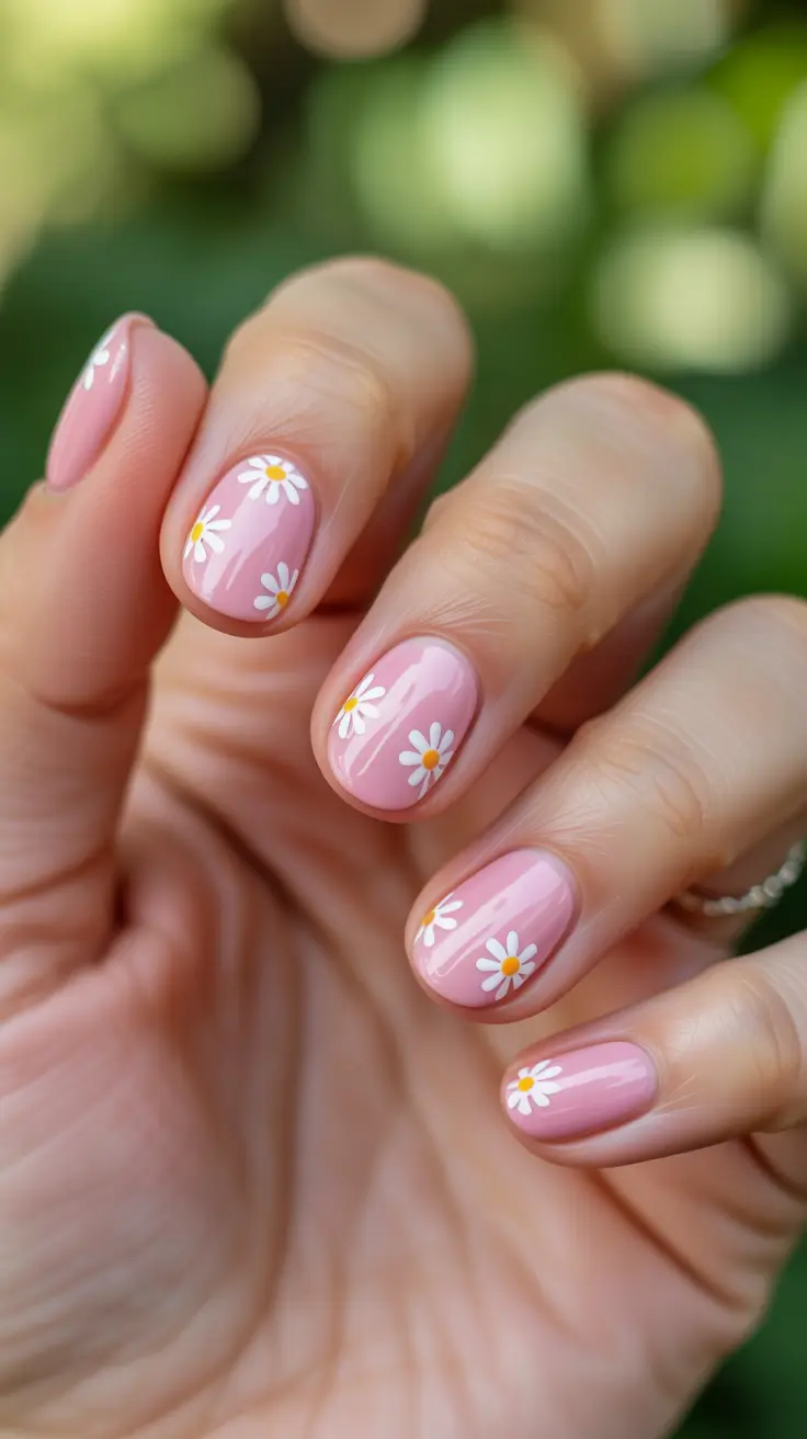 Cute Spring Nails Pink 2026 Soft Daisy Pink