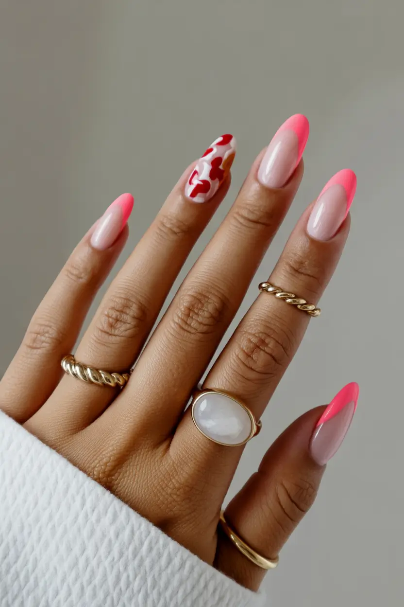Cute Spring Nails Pink 2026 Pink French Tips with Heart Accent