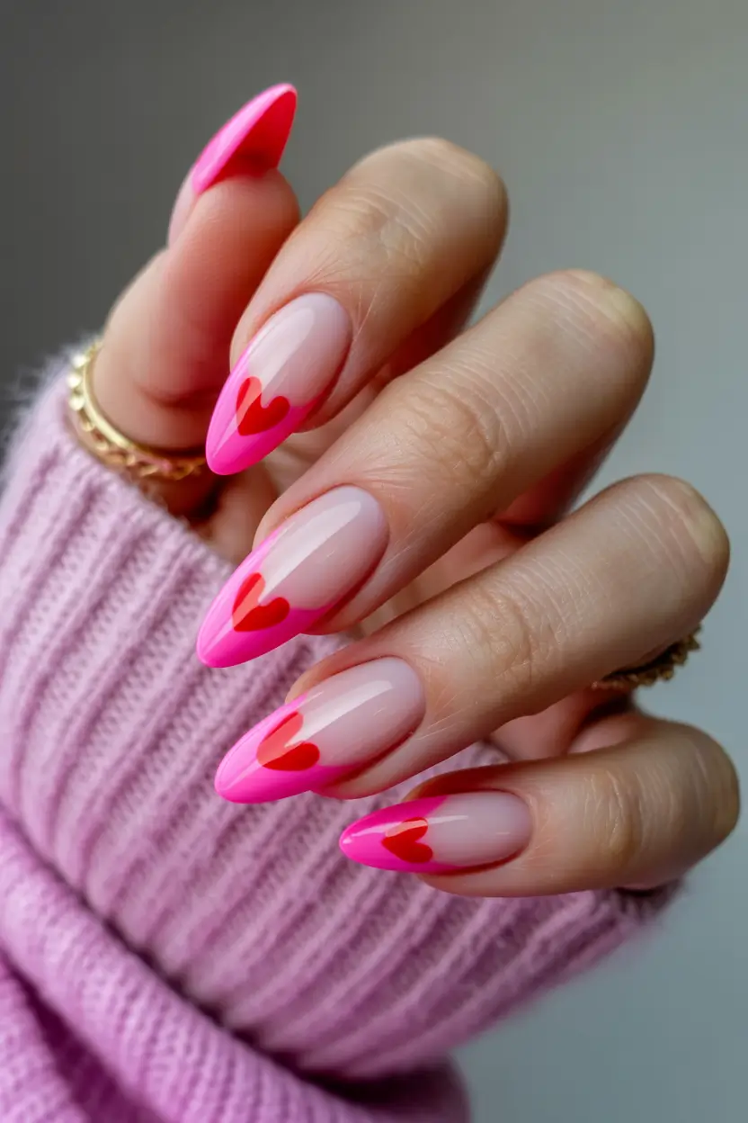 Cute Spring Nails Pink 2026 Heart French Tips
