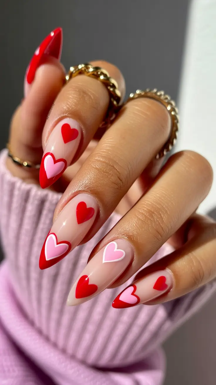 Cute Spring Nails Pink 2026 Red Heart French
