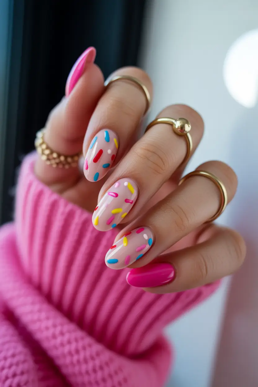 Cute Spring Nails Pink 2026 Playful Sprinkle Design