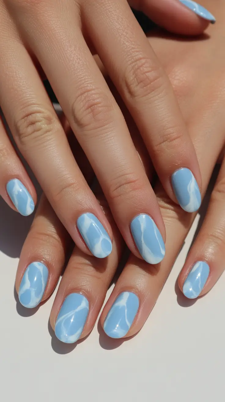 Cute Spring Oval Nails 2026 Blue Marble