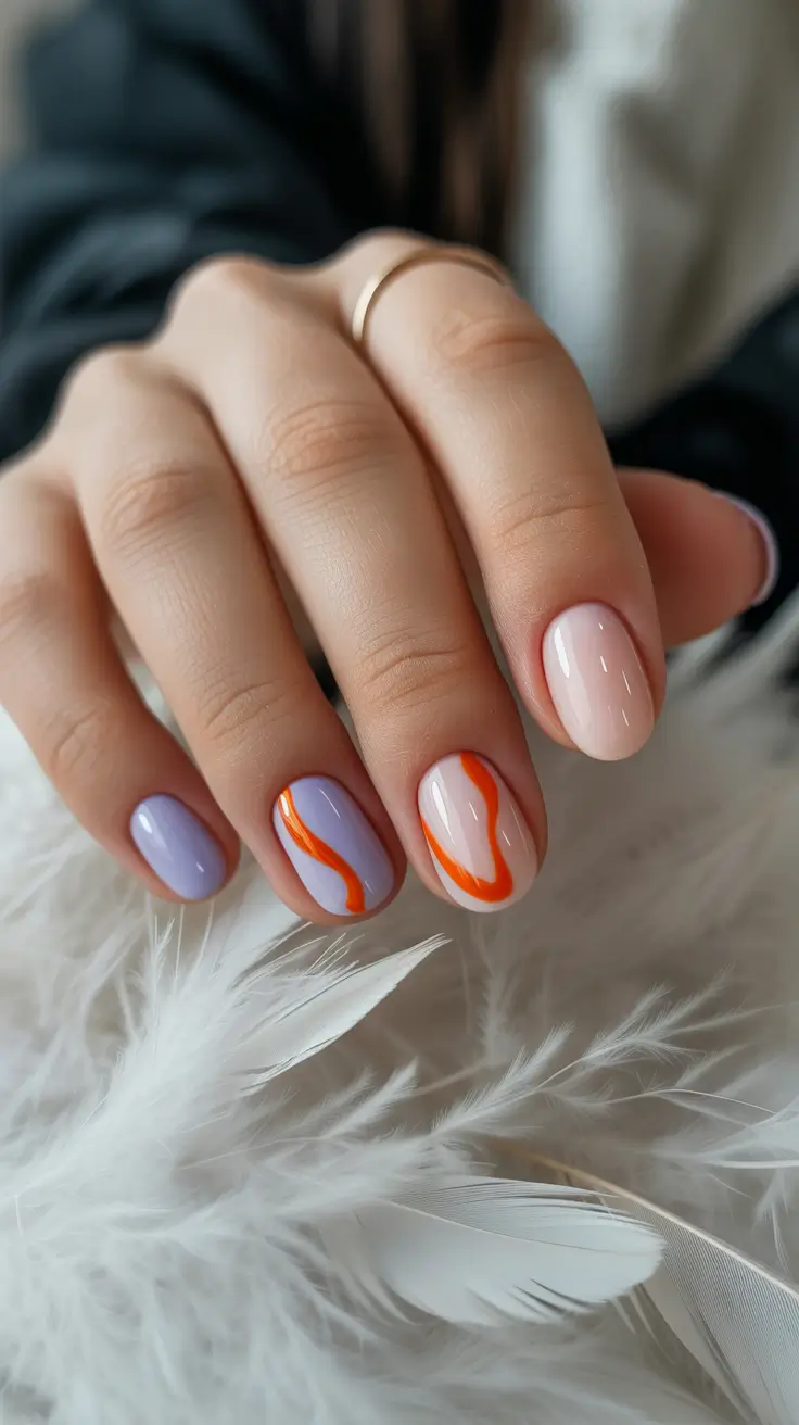 Cute Spring Oval Nails 2026 Lavender Orange