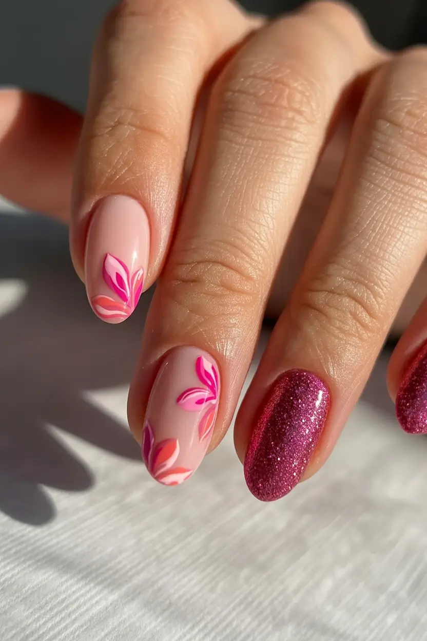 Cute Spring Oval Nails 2026 Floral Pink