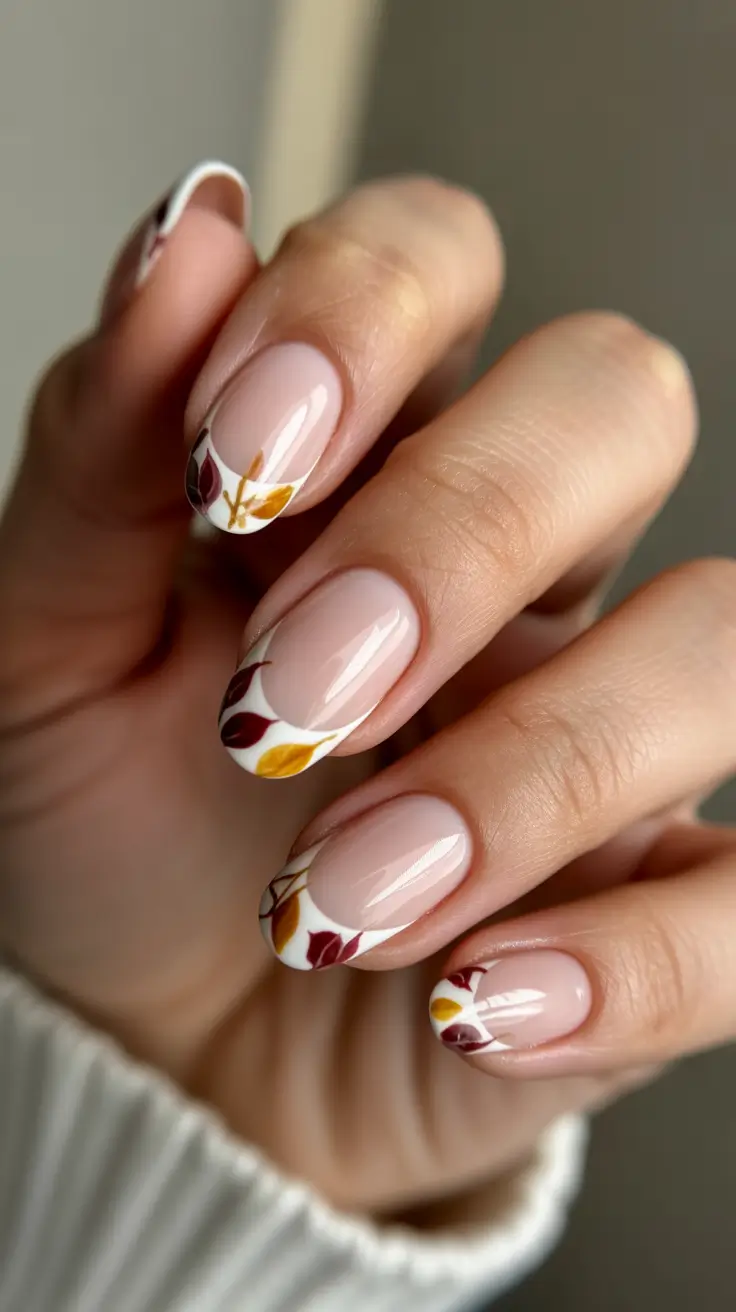 Cute Spring Oval Nails 2026 Nude Leaf French