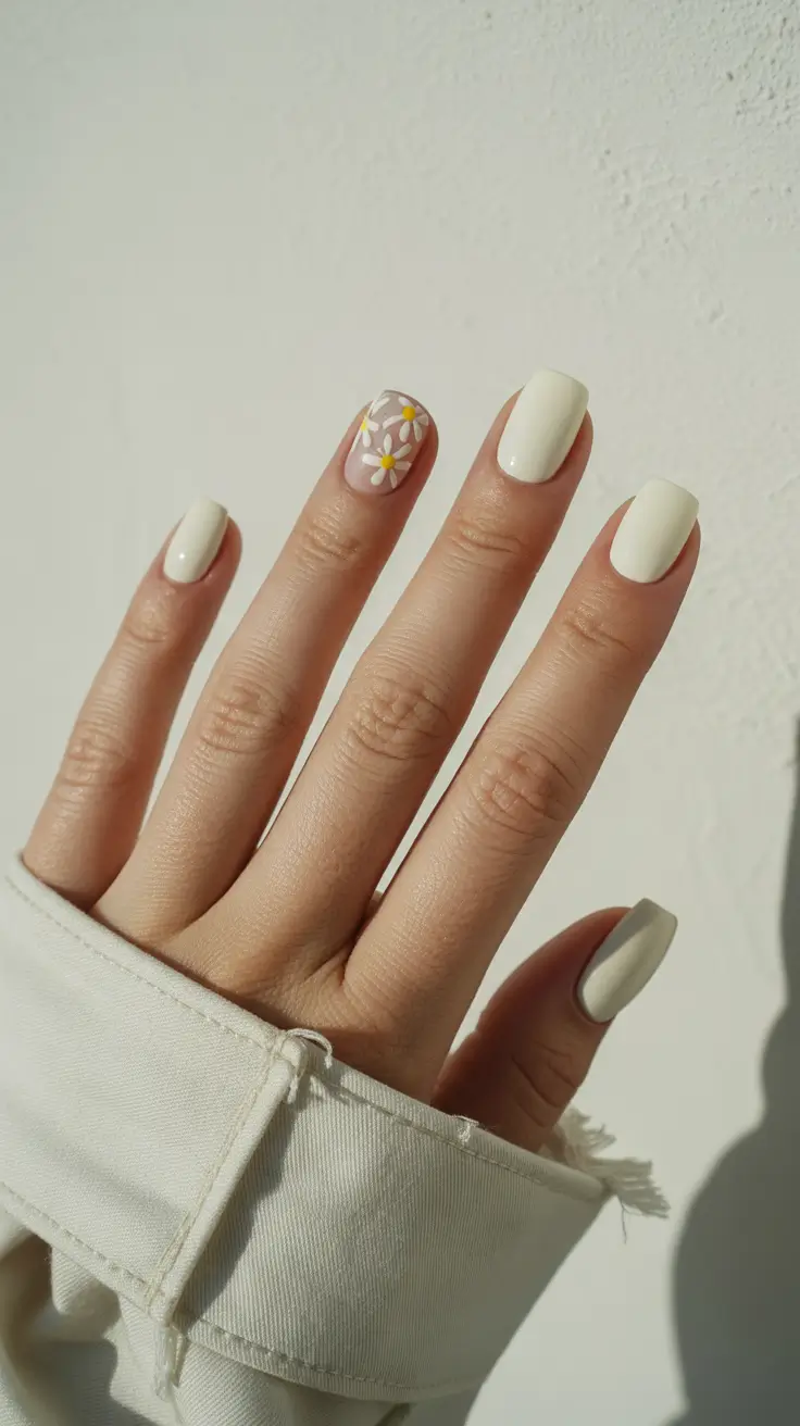 Cute Spring Short Nails For 2026 Soft Daisy Minimalism for Fresh Spring Days