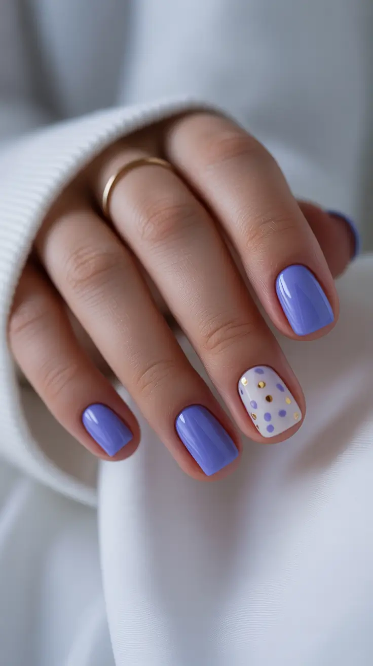 Cute Spring Short Nails For 2026 Soft Periwinkle Short Nails with Playful Dot Accent
